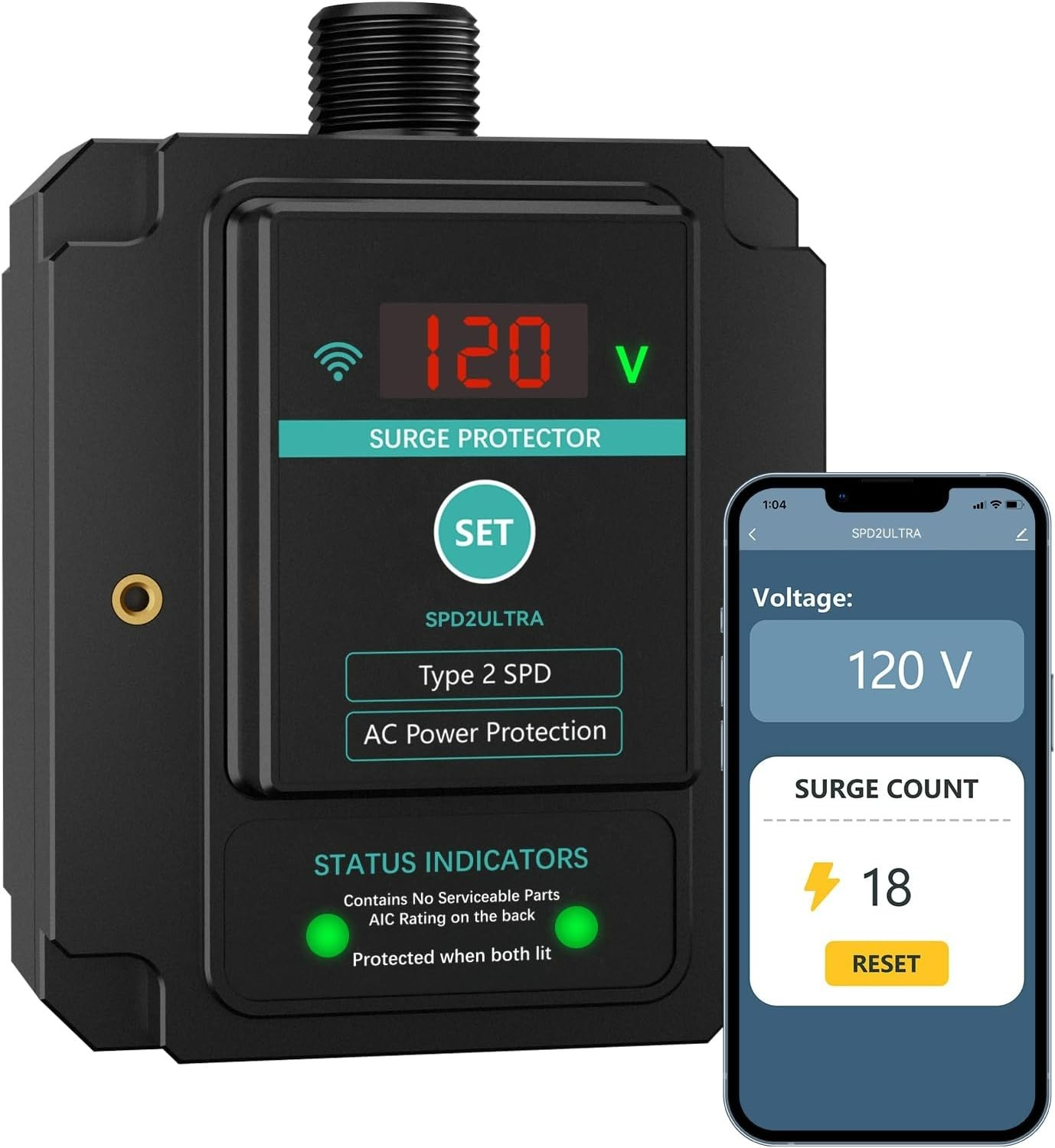 WiFi Whole House Surge Protector,108,000 Amps/Phase,2820 Joules(Total),Thermally