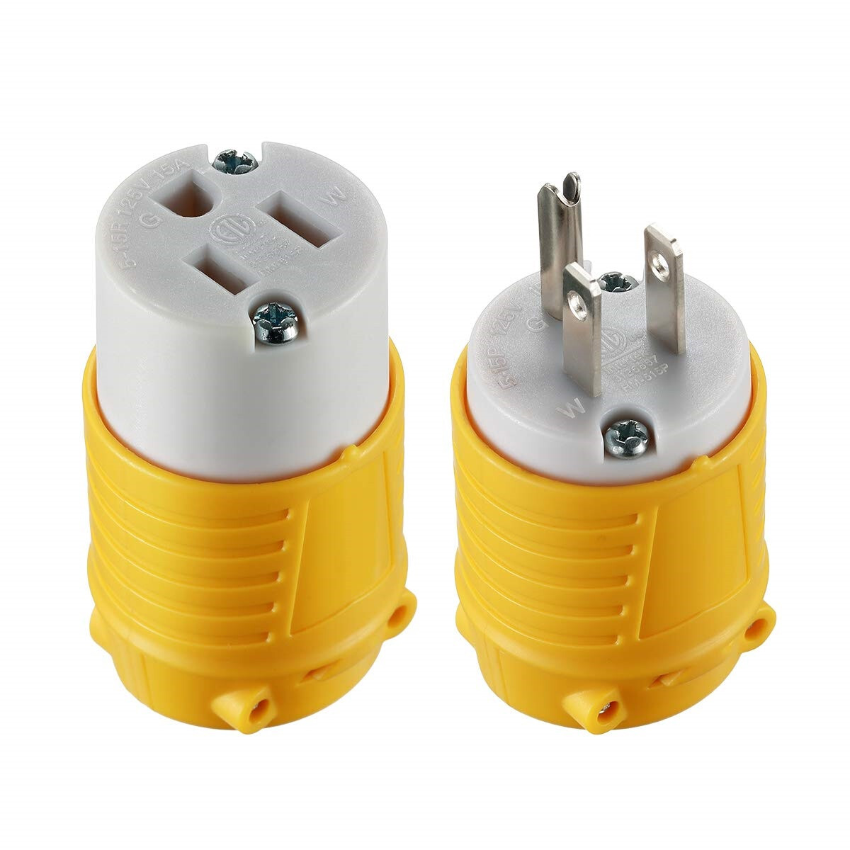 15Amp 125V Extension Cord Ends Male Female 5-15P/R Plug & Connector 3-Prong ETL