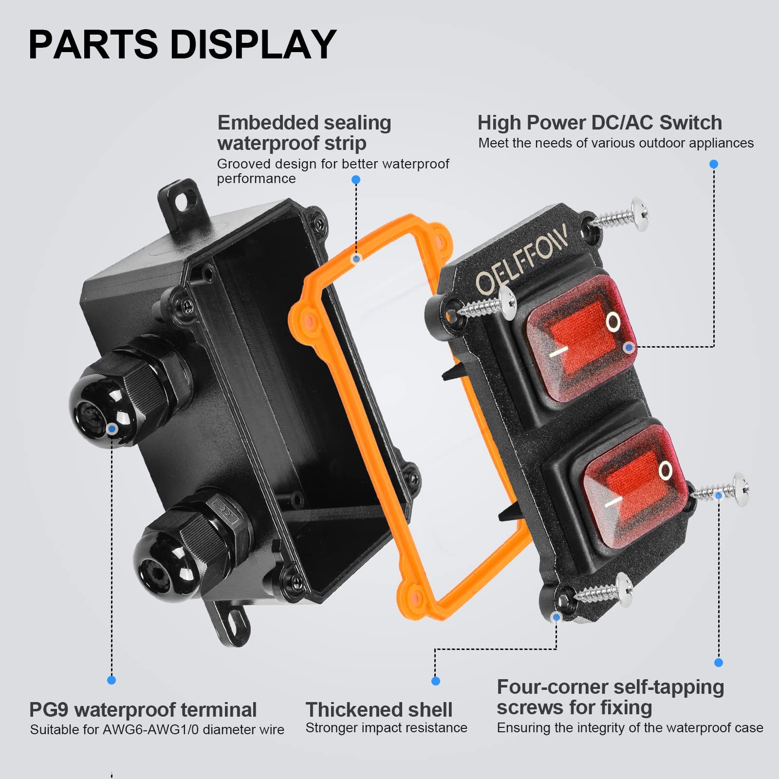 Waterproof On Off Toggle Switch Double Switch/outlet With Red Light Rocker Butto