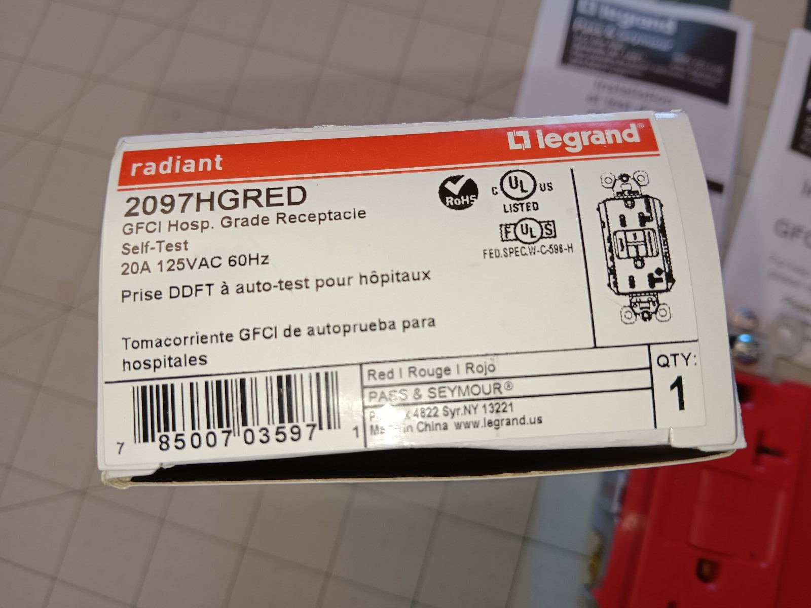 Brand New LEGRAND 2097HGRED GFCI 20A HOSPITAL GRADE RECEPTACLES OUTLETS RED