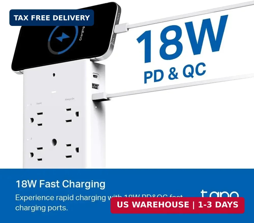 TP-Link Smart Plug Outlet Extender, Surge Protector, 18W Fast Charging, 3 Ind…