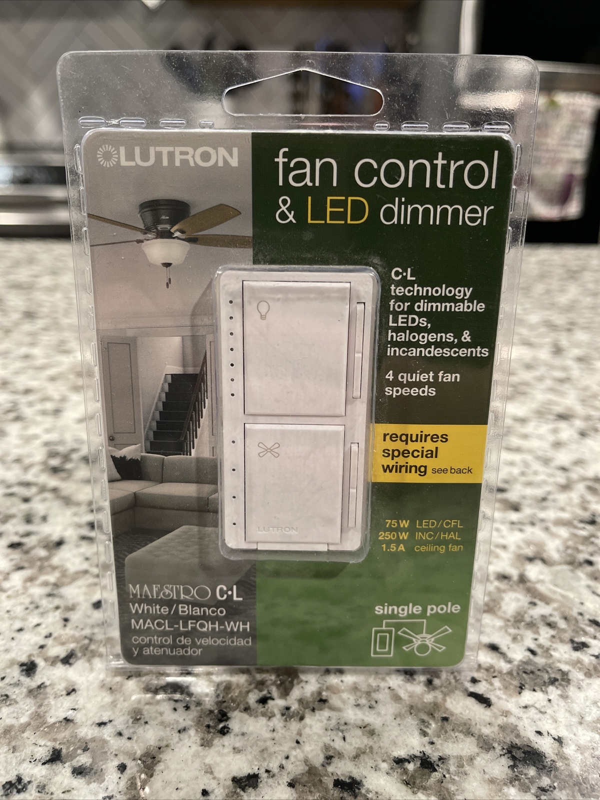 Lutron Maestro White 250 W Fan/LED Dimmer Switch 1 pk