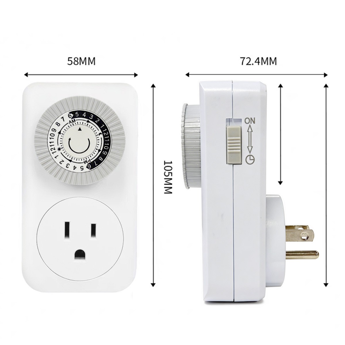2 Pack Indoor 24-Hour Mechanical Outlet Timer Plug Indoor 2 or 3 Prong