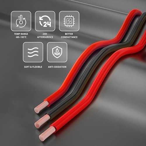 20 AWG Flexible Electrical Wire, 20 Gauge Black and Red Wire, 2×| 10FT 20AWG