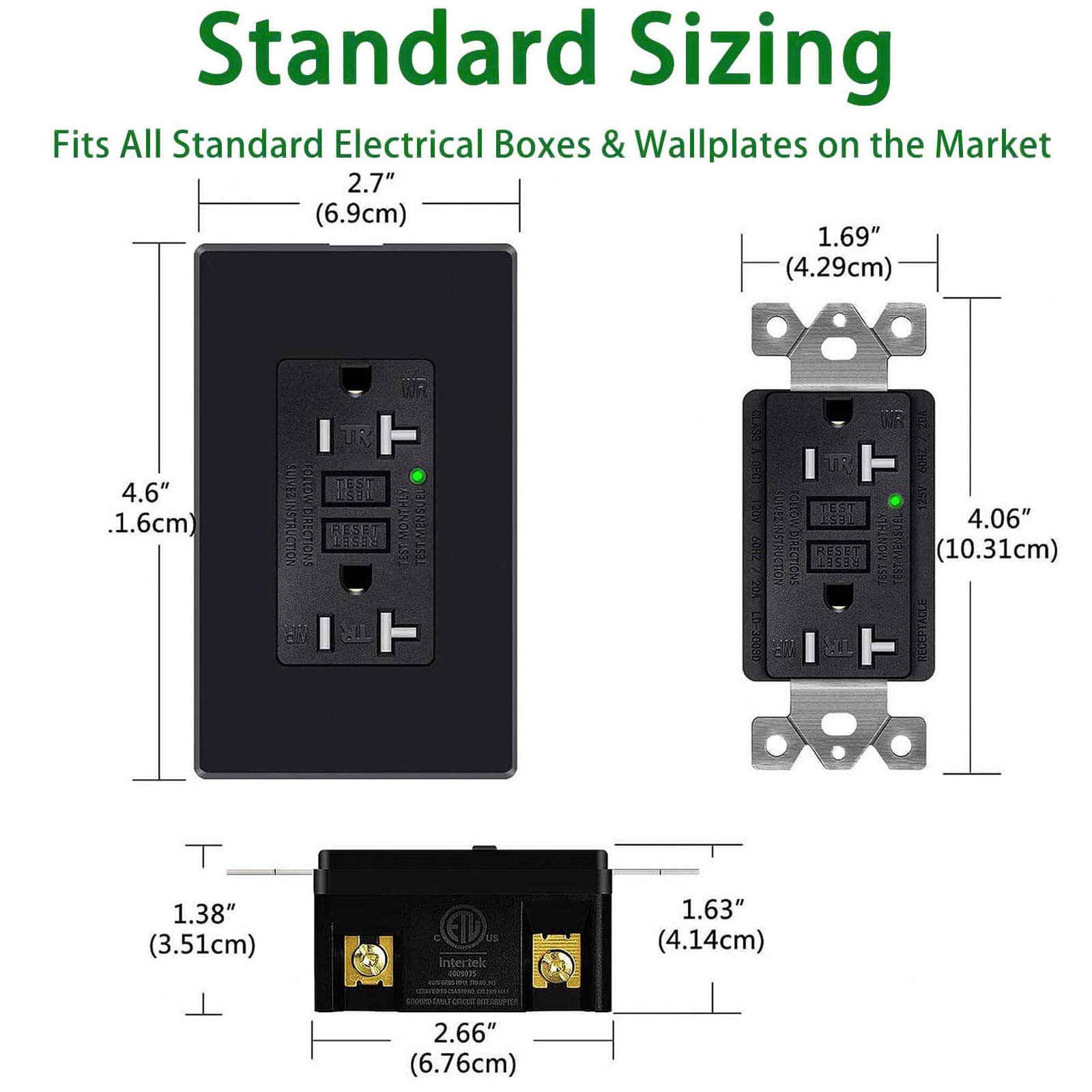 GFCI Outlet 20 Amp Tamper Weather Resistant Ground Fault Receptacle Black 10Pack