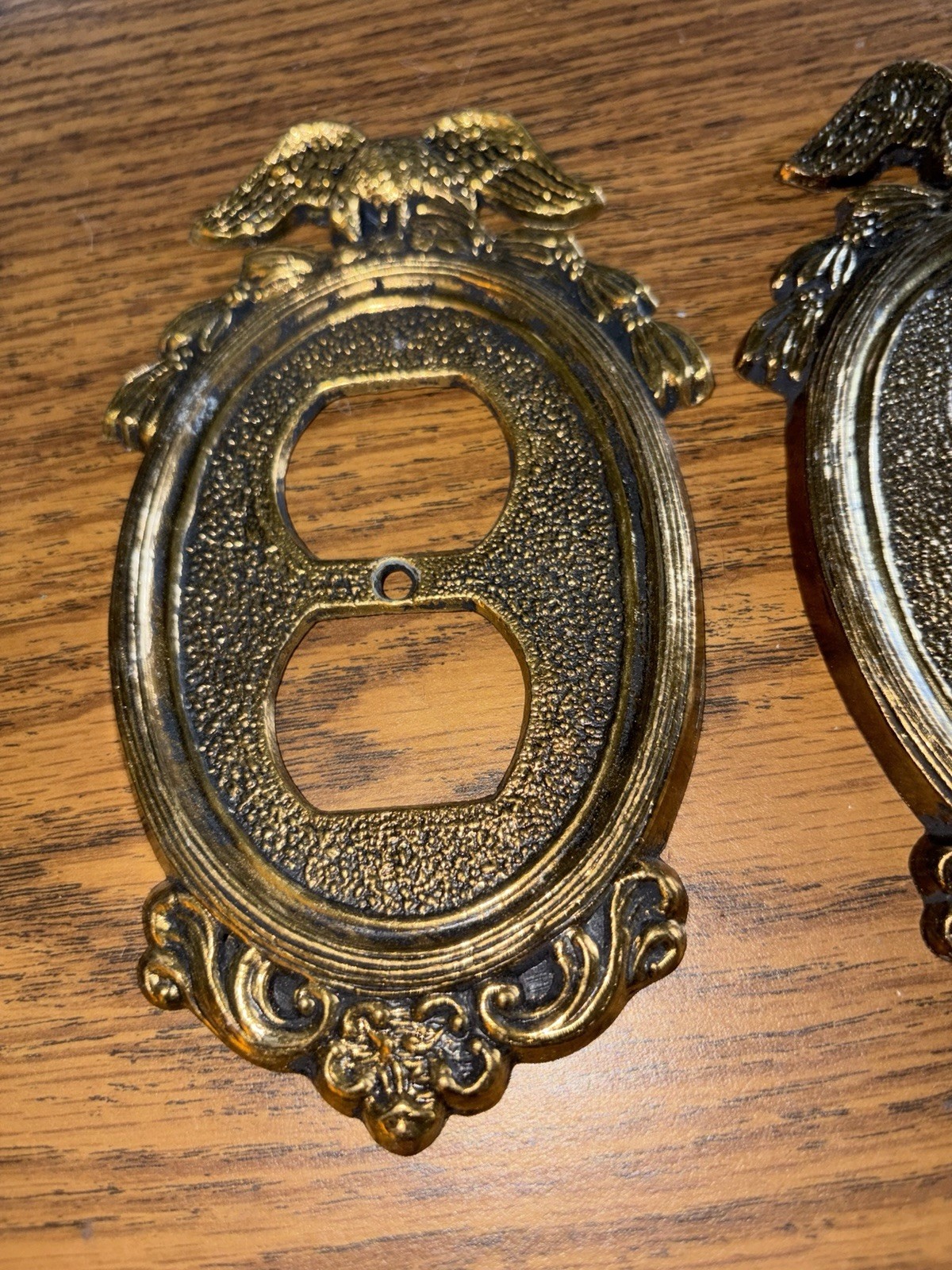 Vintage Gold Tone Federal Eagle Match Pair Wall Plug Covers PN – 7258