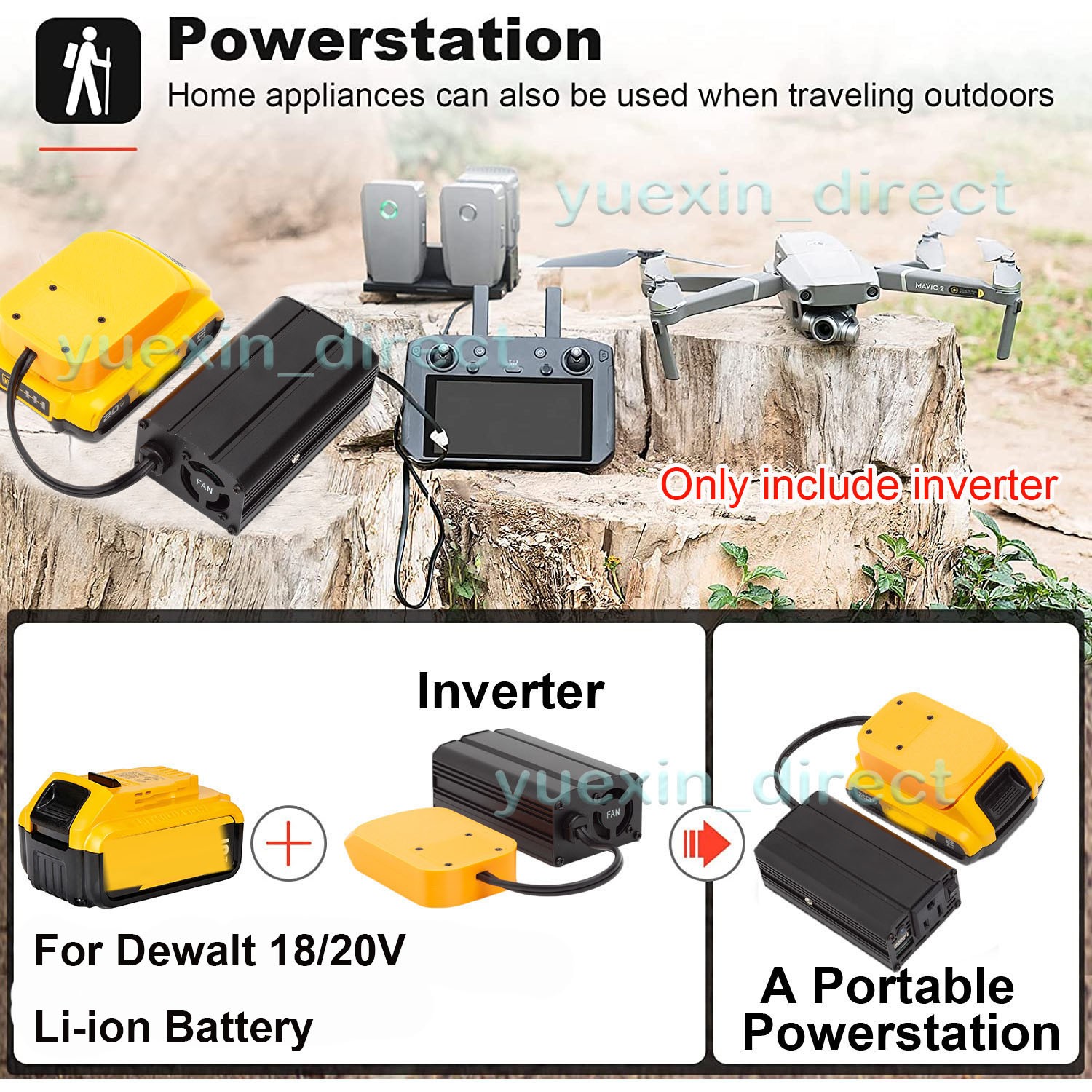 Power Inverter Outlet Adapter Compatible with Dewalt 18v 20v Battery to 110V AC