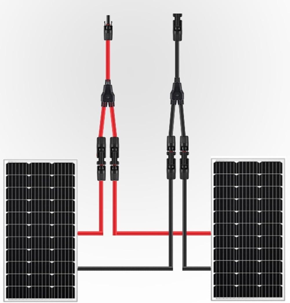 Solar Connectors Y Branch Parallel Adapter 10awg Cable for Solar Panel (red &