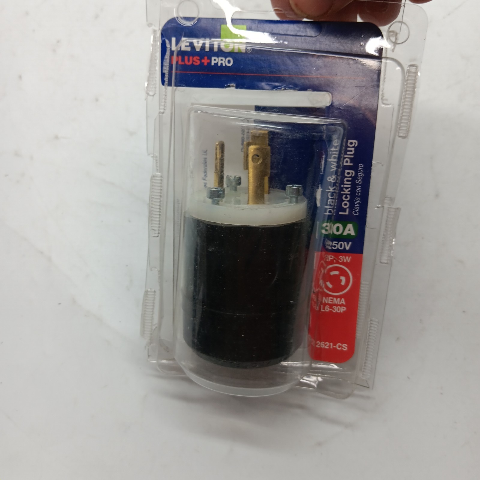 Leviton Locking Plug, 30 Amp, 250 Volt, Industrial Grade, 2621, Black & White