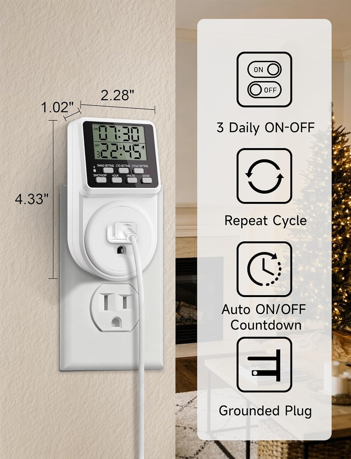 Versatile 24-Hour Timer Plug for Lights & Appliances – Energy Efficient 2 Pack