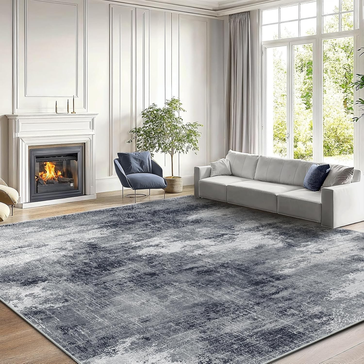 8×10 Area Rug for Living Room, Modern Abstract Rug with Non-Slip Backing & Low