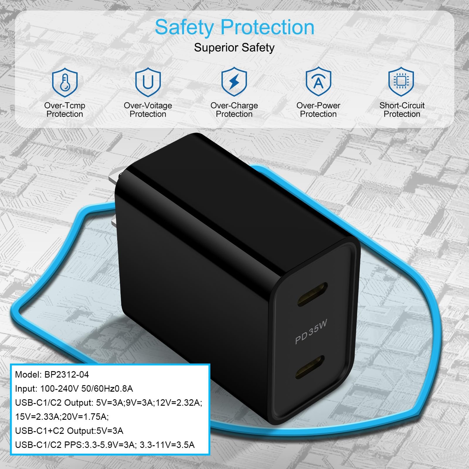 35W USB C Fast Charger 2 Port PD Wall charger Adapter For iPhone iPad Samsung