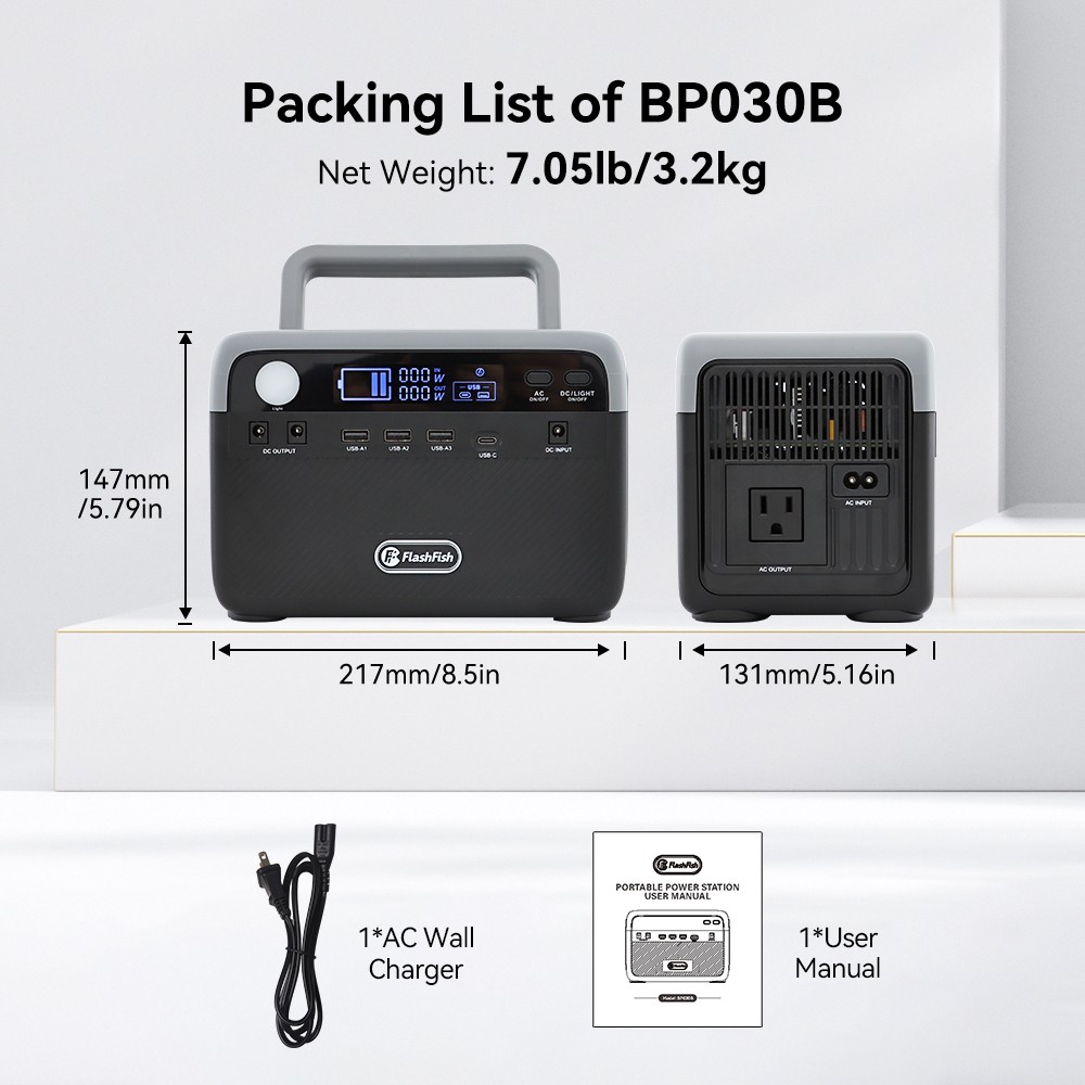 Flashfish BP030B Portable Power Station 300W 230.4Wh With Solar Panel 60W 18V US