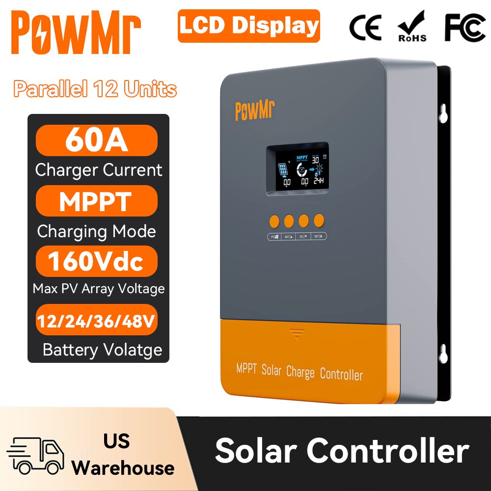 PowMr 60 Amp 12V/24/36/48V DC MPPT Solar Charge Controller Panel Regulator Auto