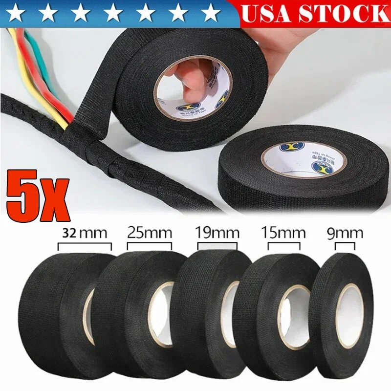 5/10Roll Wiring Harness Tape High Temp Wire Cable Loom Self-Adhesive Fabric Tape
