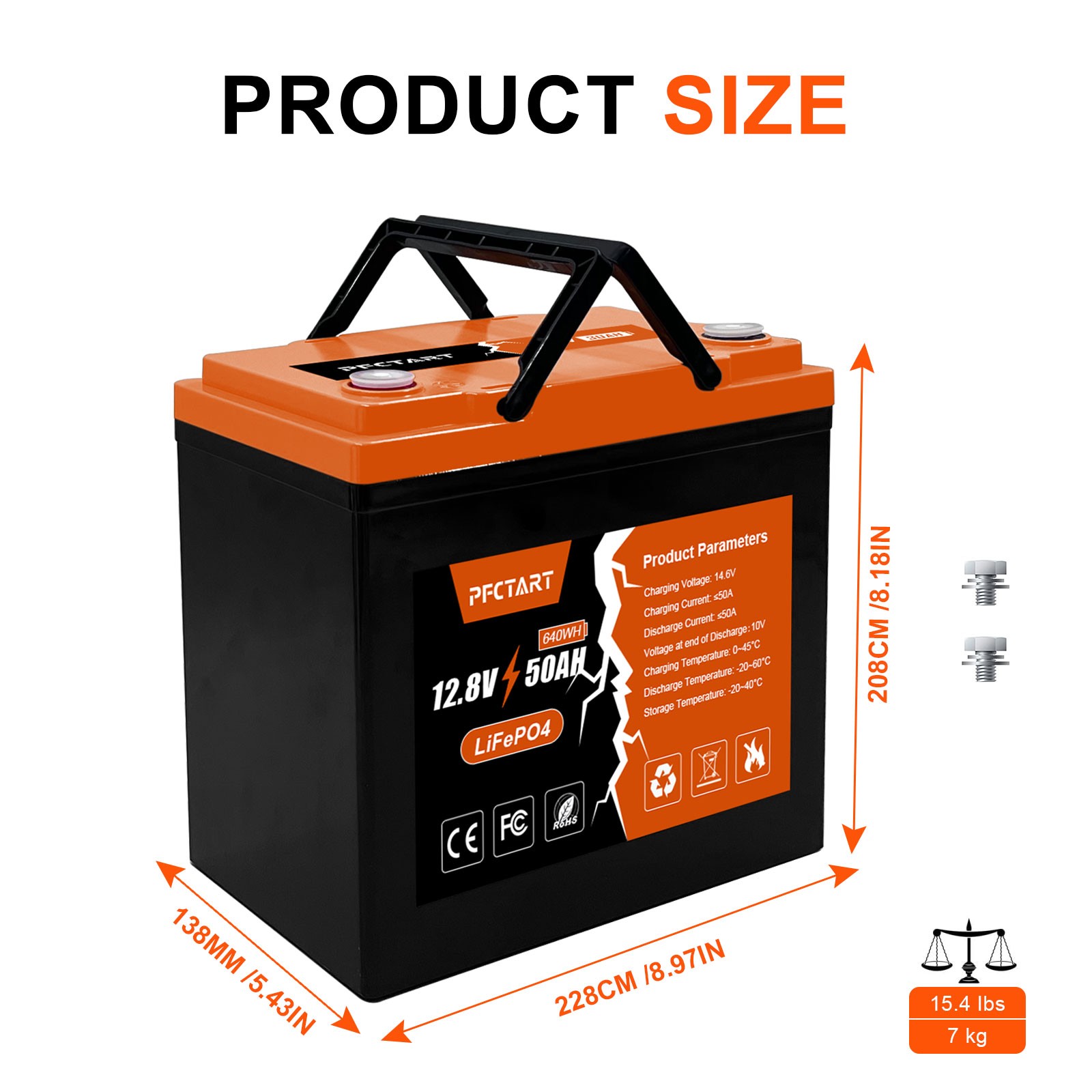 640W 12.8V 50Ah LiFePO4 Battery Deep Cycle w/BMS Solar Cells for RV Boat Marine