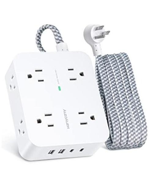 6Ft Surge Protector Power Strip USB C, 1080J, 8 Outlet Extender | 6ft White