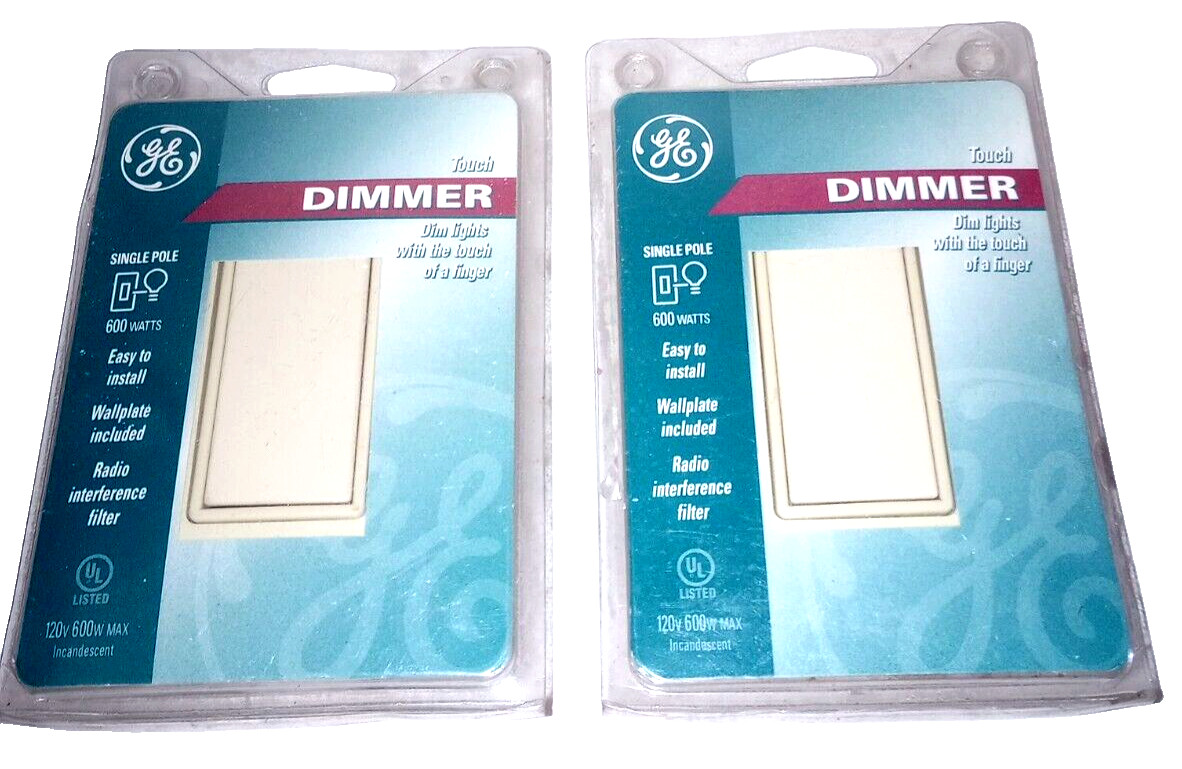 GE Dimmer Touch Switch & Wall Plate – Single Pole, 600 Watts – Beige – Lot of 2