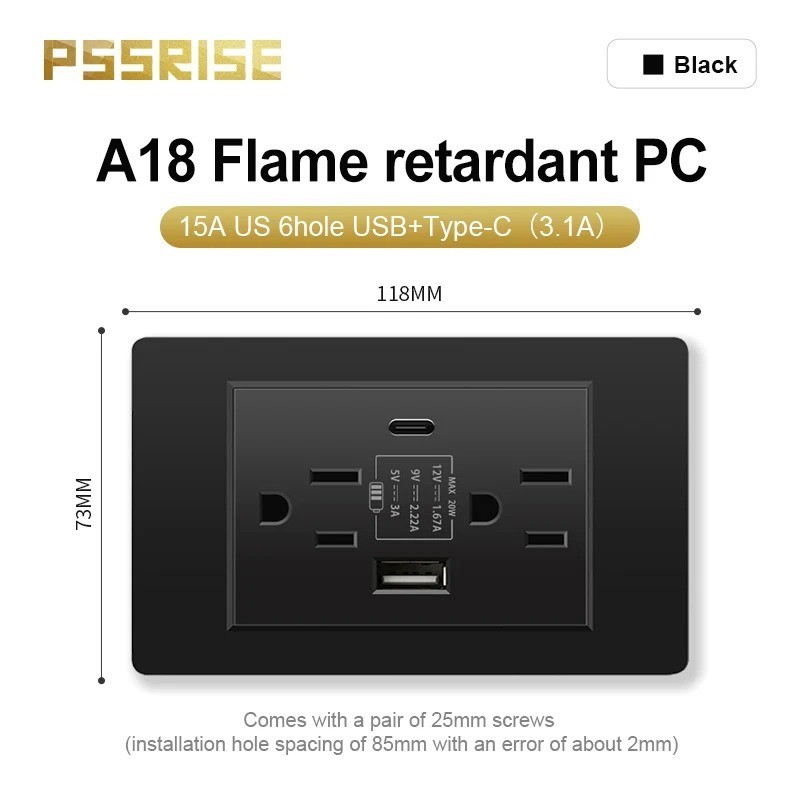 Dual Wall Outlet with USB Ports Charger AC Power Receptacle Plate Panel 15A 120V
