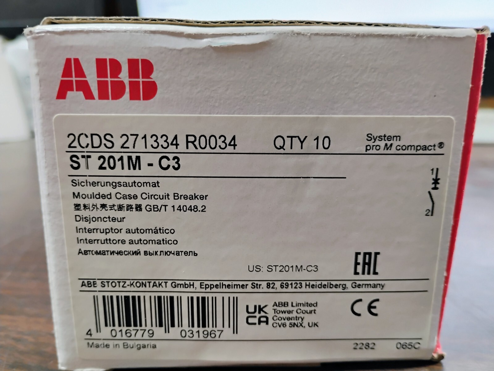ABB ST201M-C3 MINI CIRCUIT BREAKER 3 AMP 1-POLE DIN RAIL 2CDS271334R0034 NEW