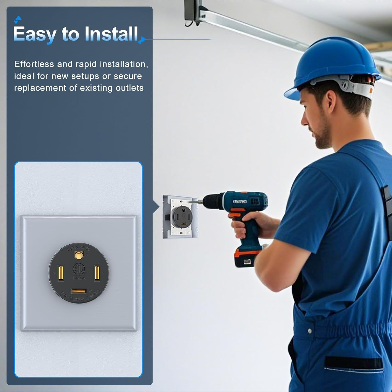 60A Receptacle NEMA 14-60R Flush Mount Outlet 125/250V 4-Prong Socket Industrial