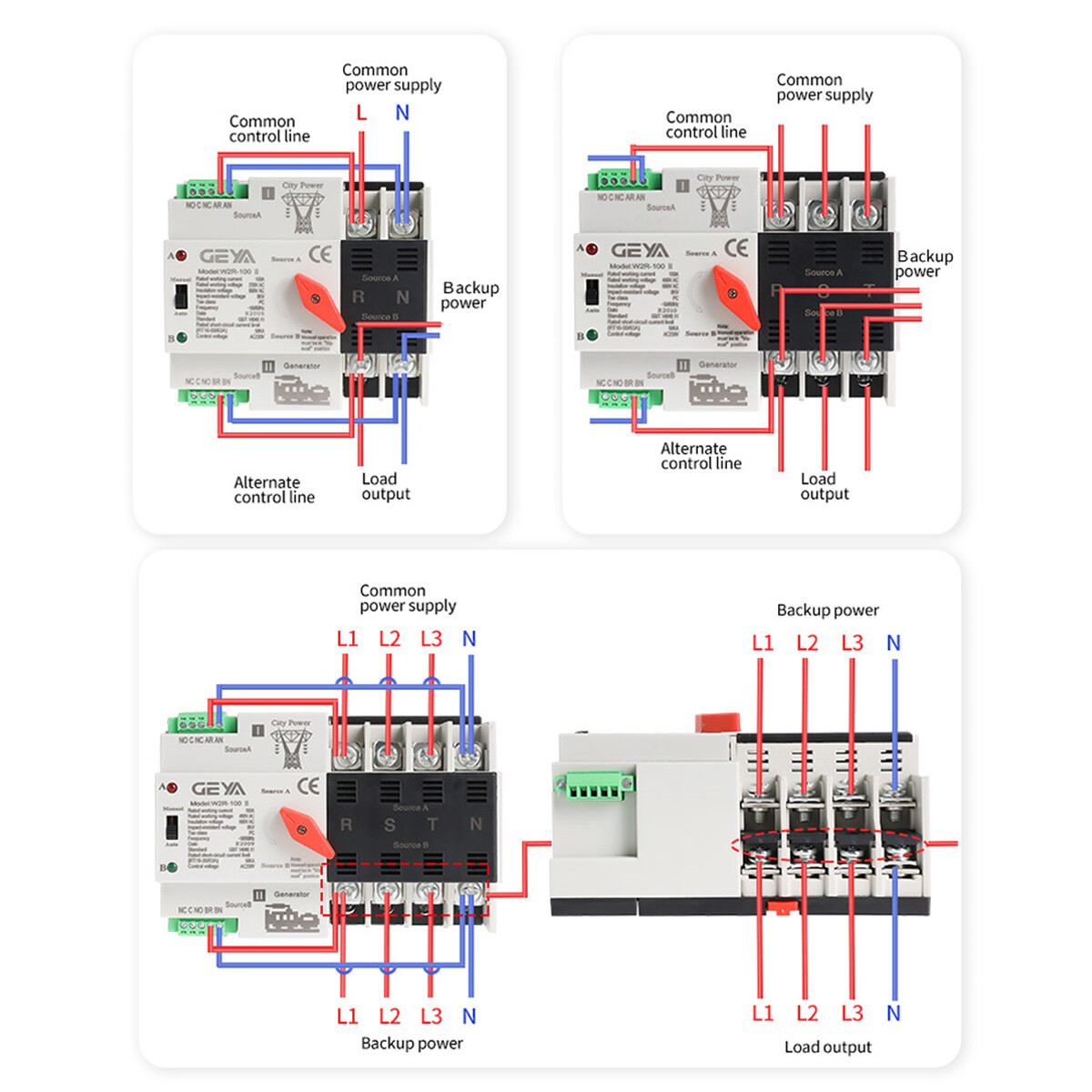 GEYA ATS PC Dual Power Automatic Power Transfer Switch 4Pole 100A 220V 110V Grid