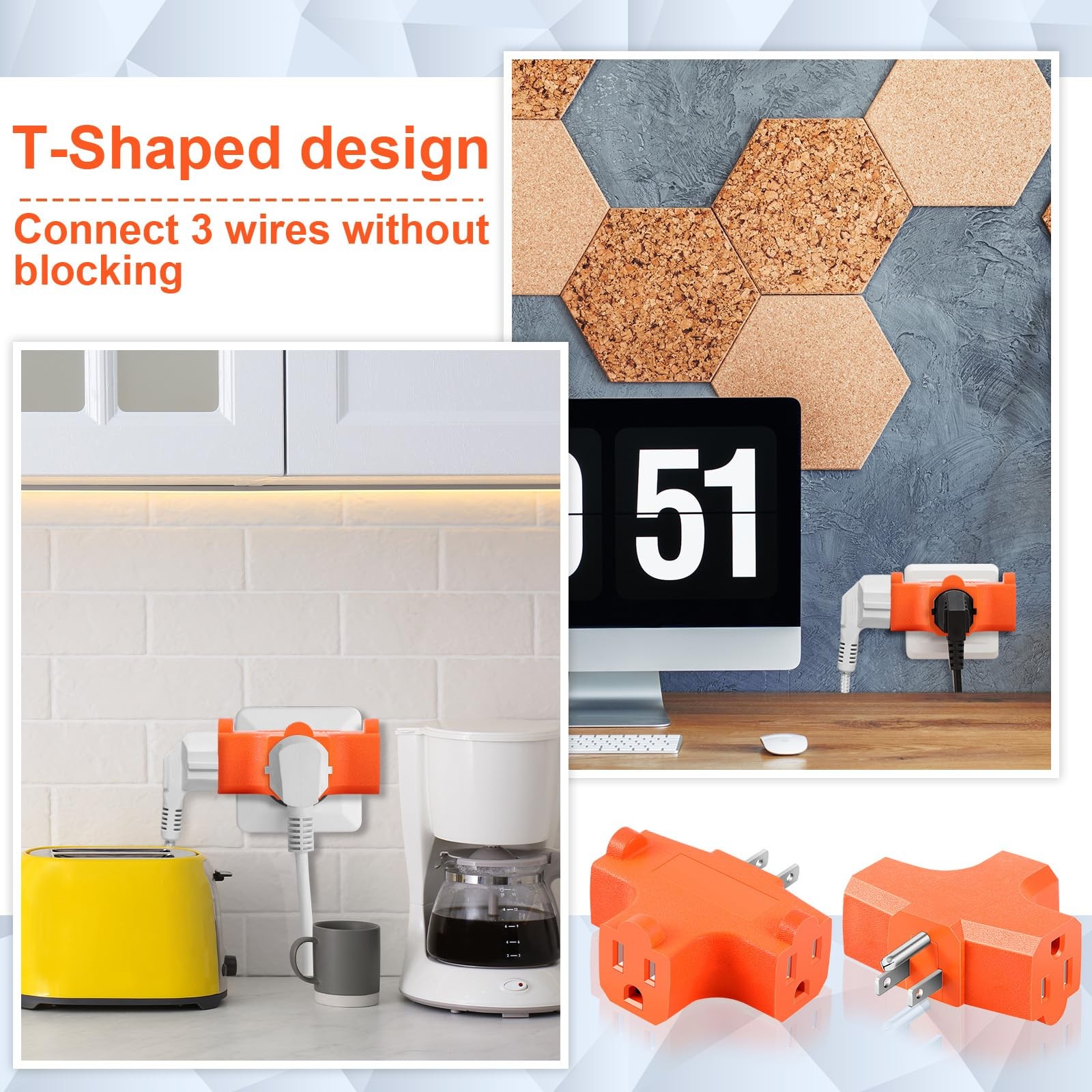 Fabbay 24 Pieces 3 Way Plug Adapter 3 Prong Outlet Splitter 15A 125V T Shape