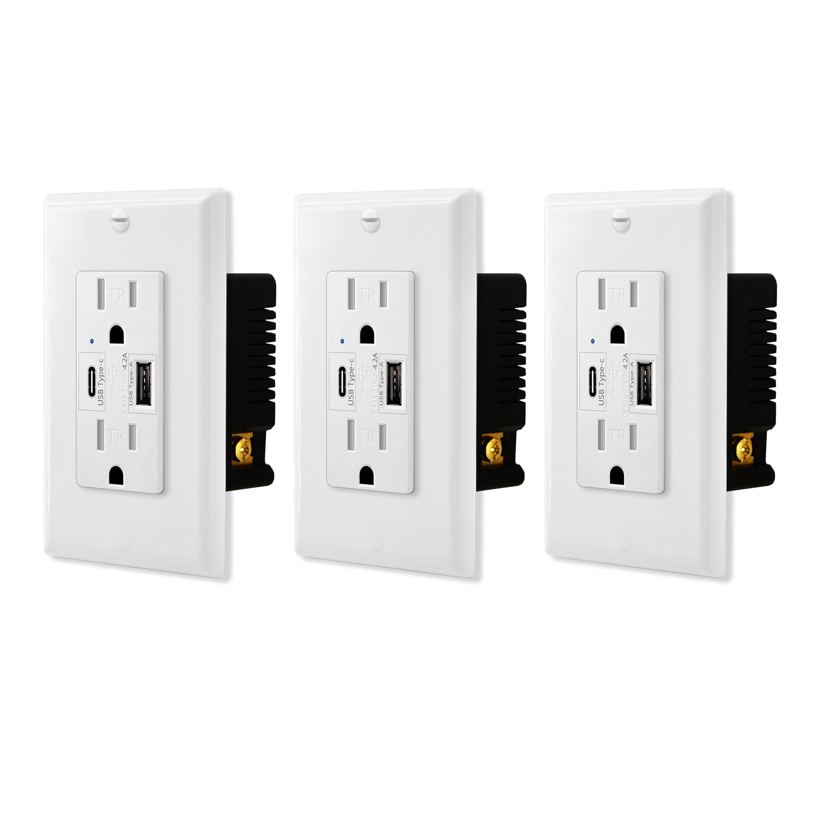 3Packs Type C Dual USB Port Wall Socket Charger AC Power Receptacle Outlet Plate