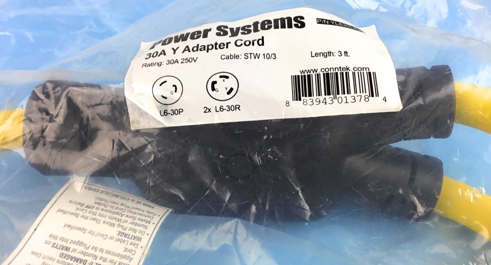 30A Amp 250V 3′ Y Adapter Power Cord L6-30P L6-30R Generator RV Home New