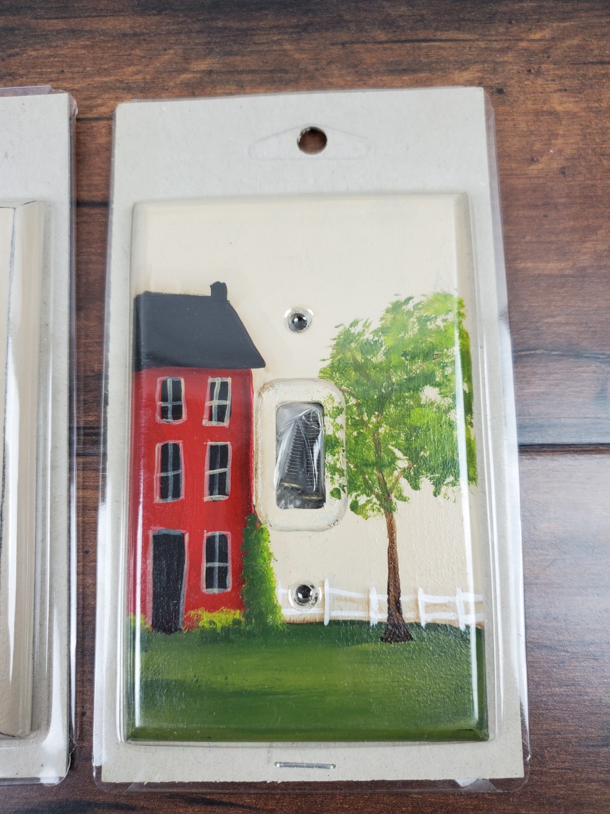 Vtg Hand Painted Rustic Wood Lightswitch Cover Lot w/ Hardware Country Barn Farm