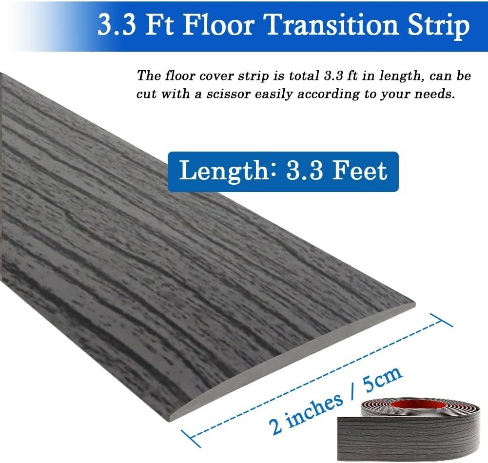 Decorative Dark Gray Floor Transition Strip: Self-Adhesive & Customizable 3.3ft