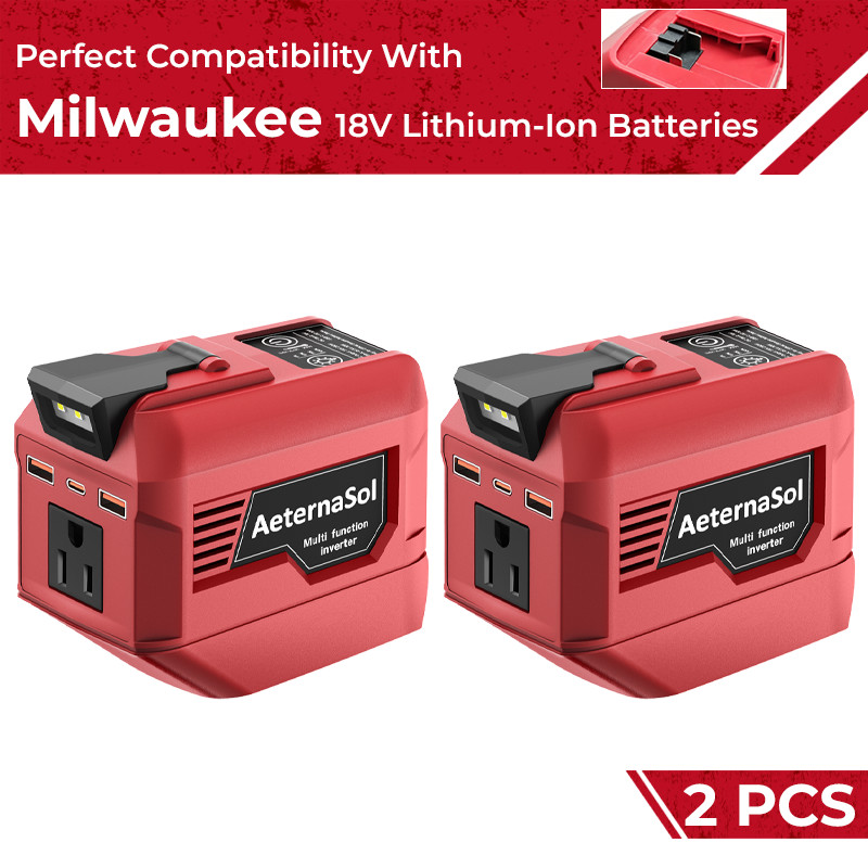 2-Pack 250W Power Inverter for Milwaukee M18 18V Battery AC Outlet 3 USB Ports