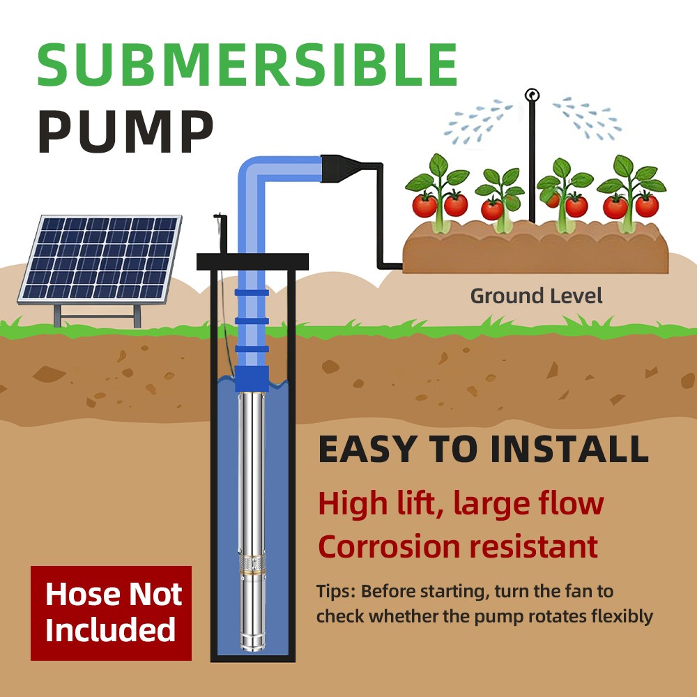 4″ DC Deep Well Solar Water Bore Pump Kits 110V 2HP Irrigation Farm Submersible