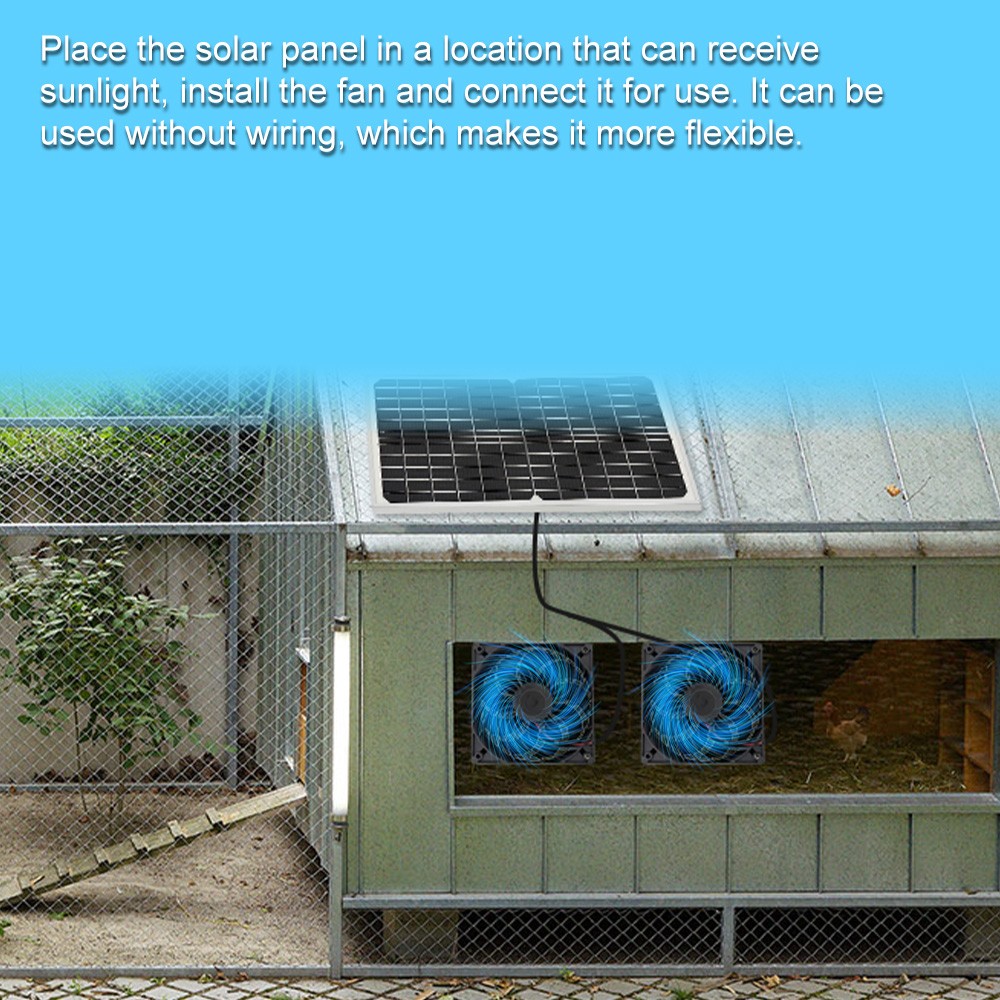 Solar Powered Fan 30W Waterproof Solar Panel Dual Exhaust Fan for Chicken Coop