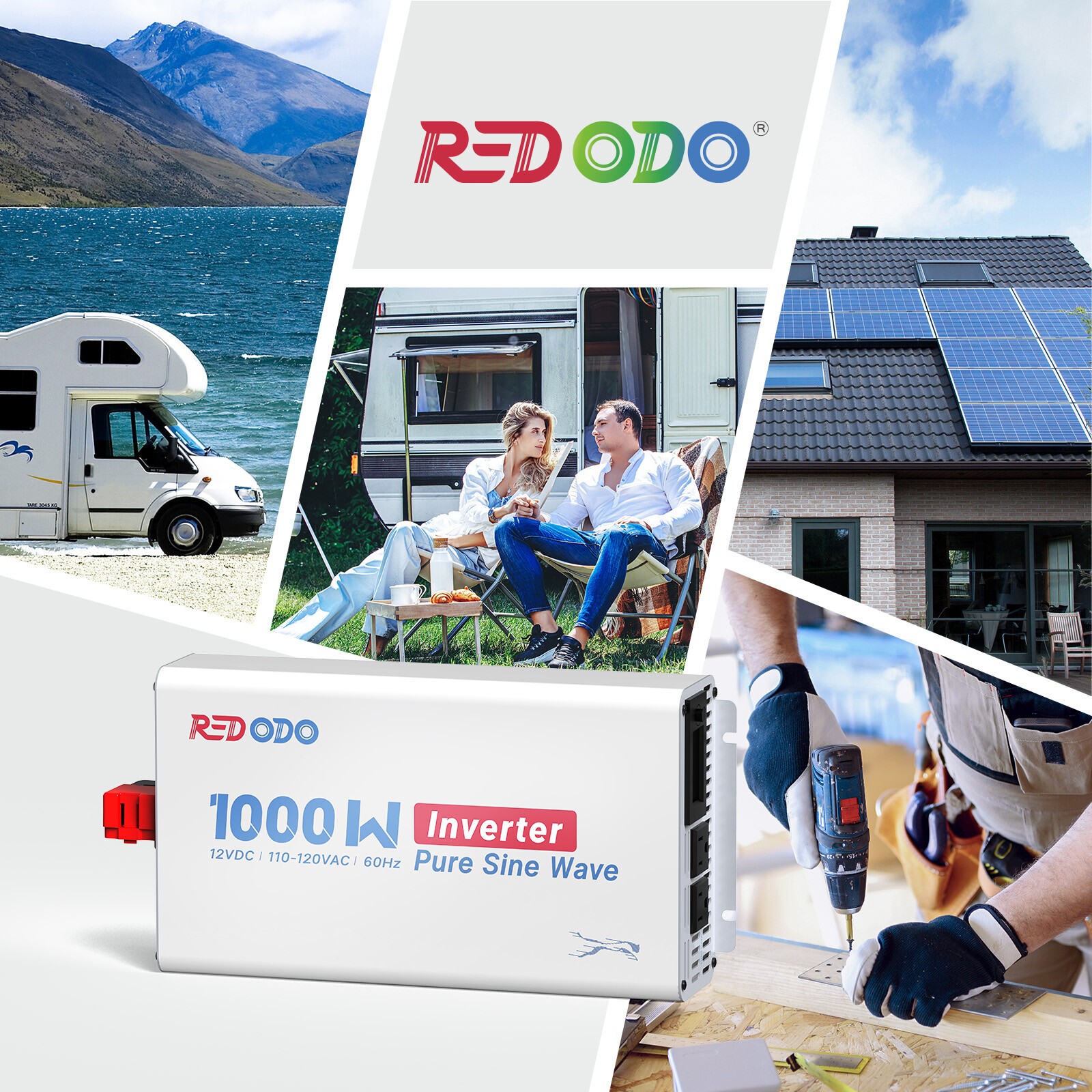 Redodo 1000W 2000W Pure Sine Wave Inverter 12V DC to 120V AC Solar Converter