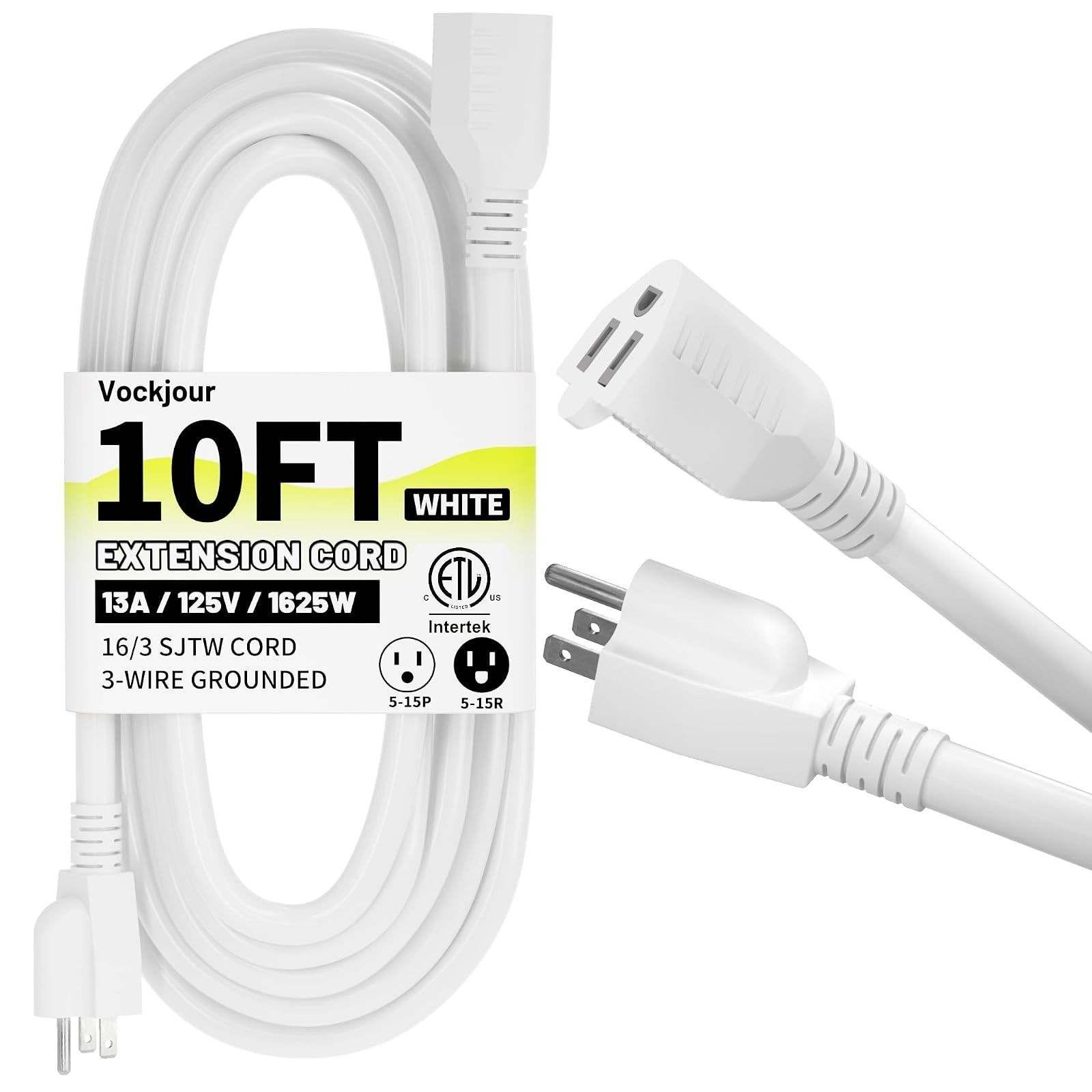 Vockjour 10 Ft Waterproof Extension Cord 16/3 Heavy Duty Black