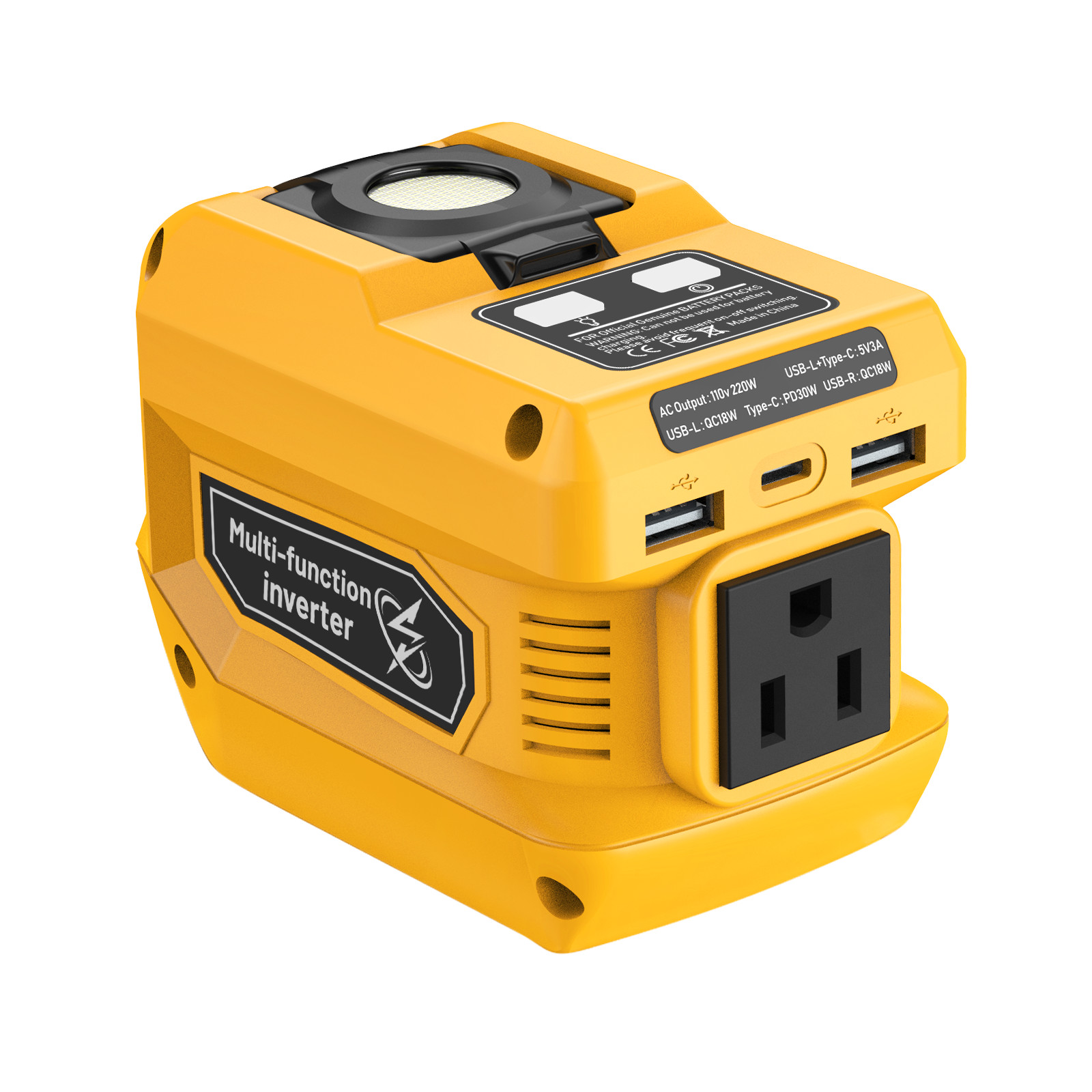 DC 20V to AC 110V Power Inverter Compatible with Dewalt 20V Battery 220W Output