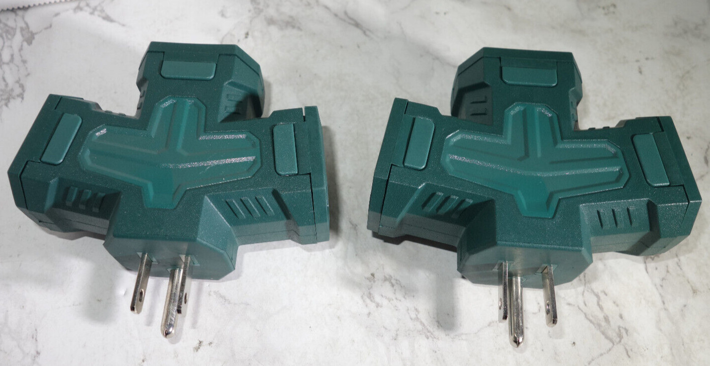 2 Heavy-Duty Grounded Triple Tap Adapter 3-Way Wall Plug Splitter Outlet Power