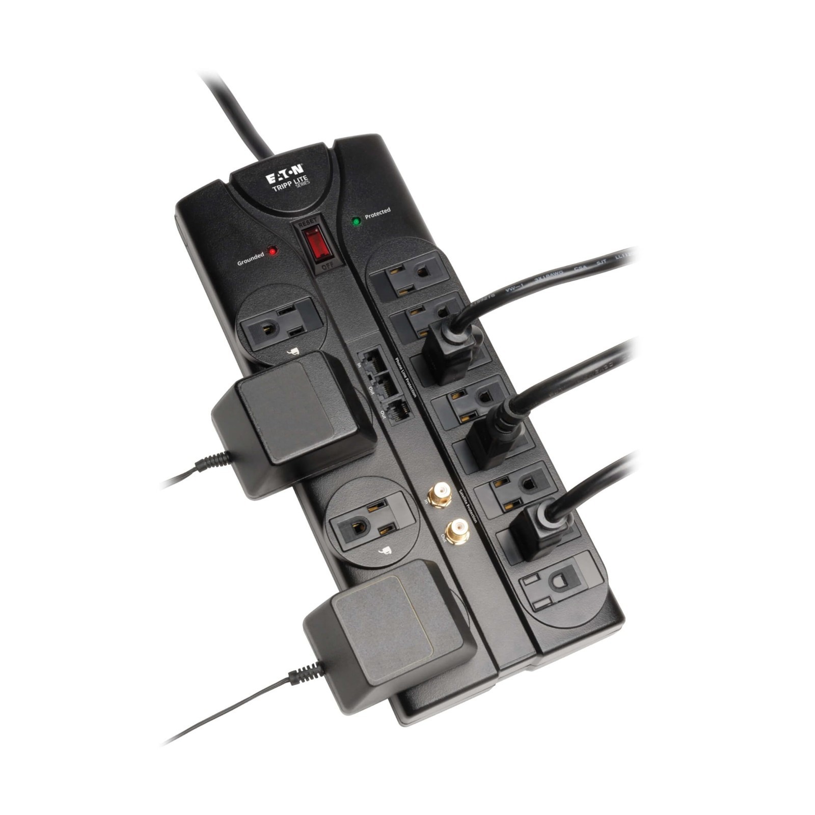 Eaton Tripp Lite TLP1208SAT Home Theater Surge Protector 12 Outlets, Black