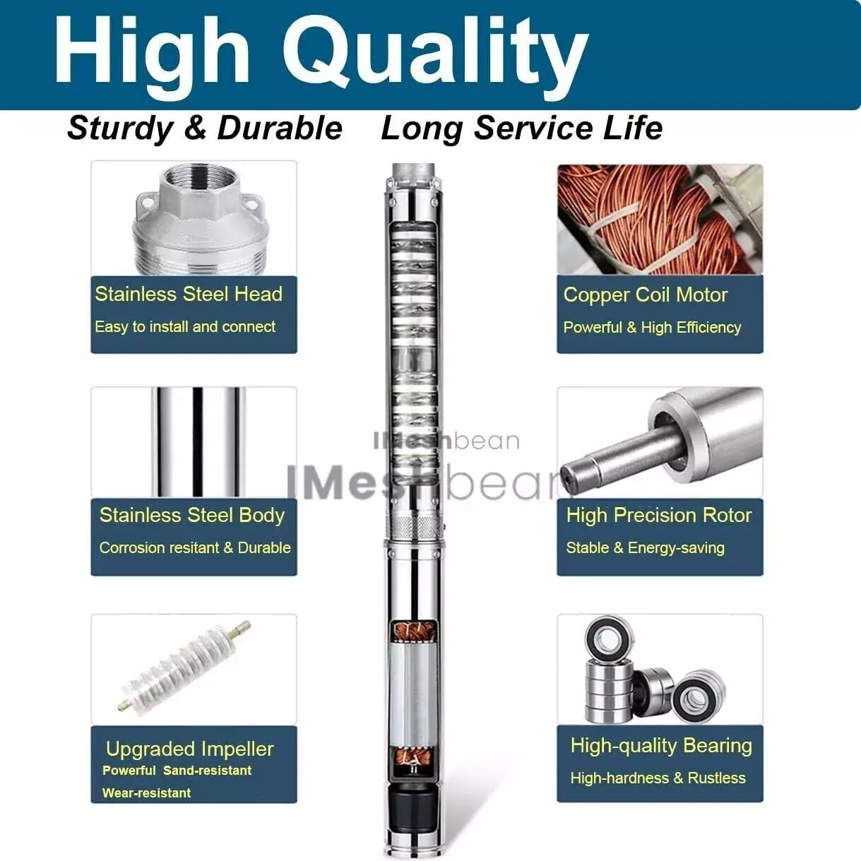 1 HP Deep Well Submersible Pump, 4″ , 115V, 37 GPM, 207 ft ,Stainless Steel US