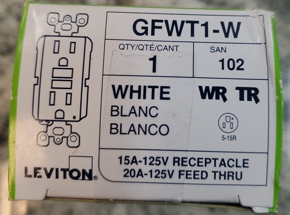 Leviton/GFWT1-W/ 15A /GFCI/ PLUG/Outlet WR/TR Self-Test White Receptacle