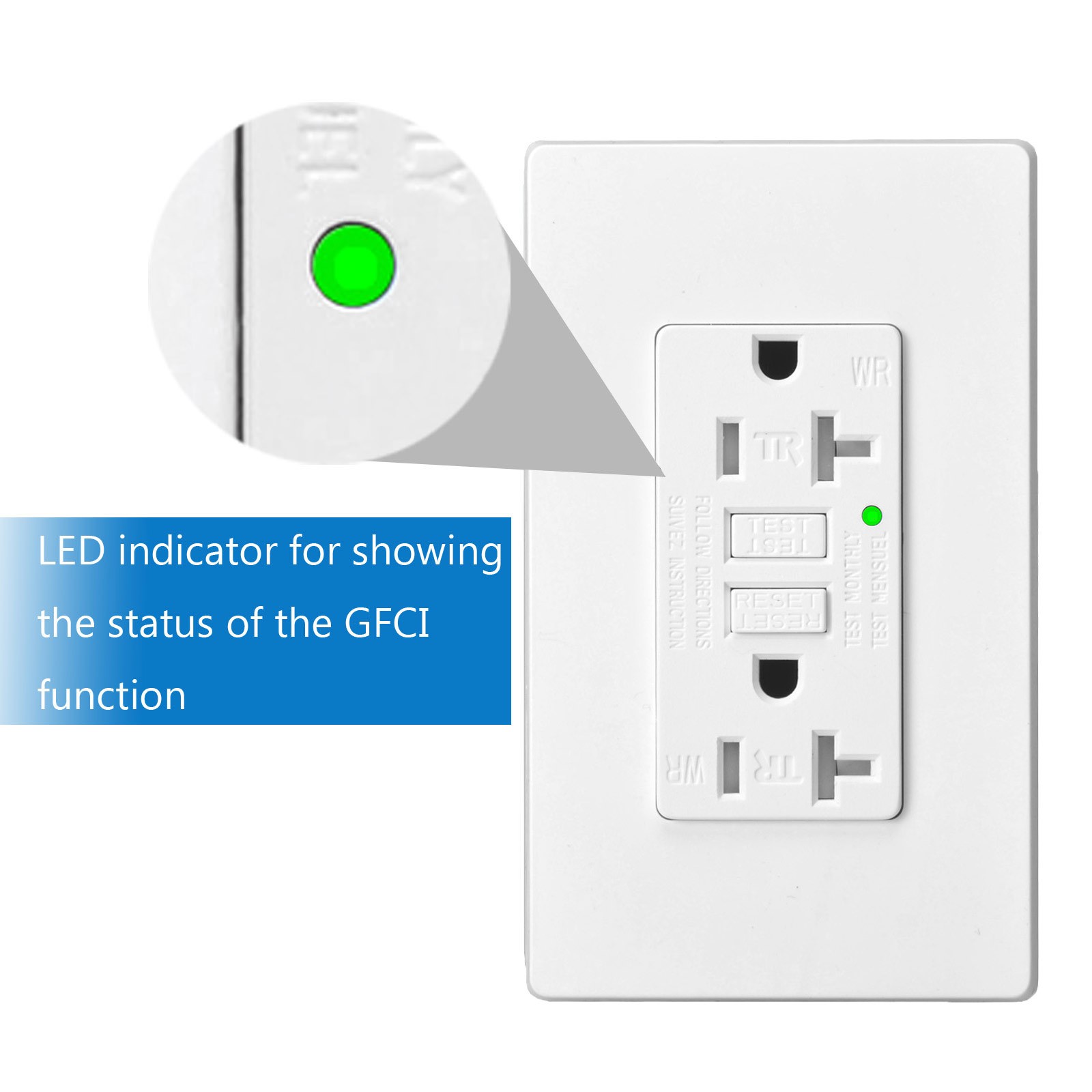 1 x Greencycle 20A Self Testing GFCI Outlet Hospital Grade,Residential Grade,ETL