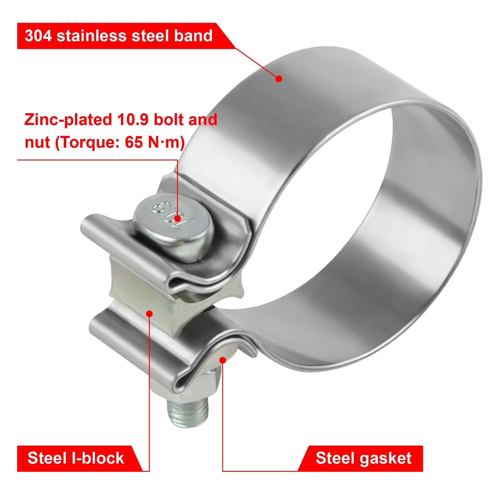 2.5 Inch Exhaust Clamp, 2.5″ Narrow Band Muffler Clamp, Stainless Steel, 2pcs