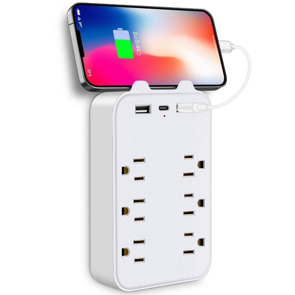 1Pack Multi Plug Outlet Extender with 6 Outlets 3 USB Wall Charger (1 USB C) NEW