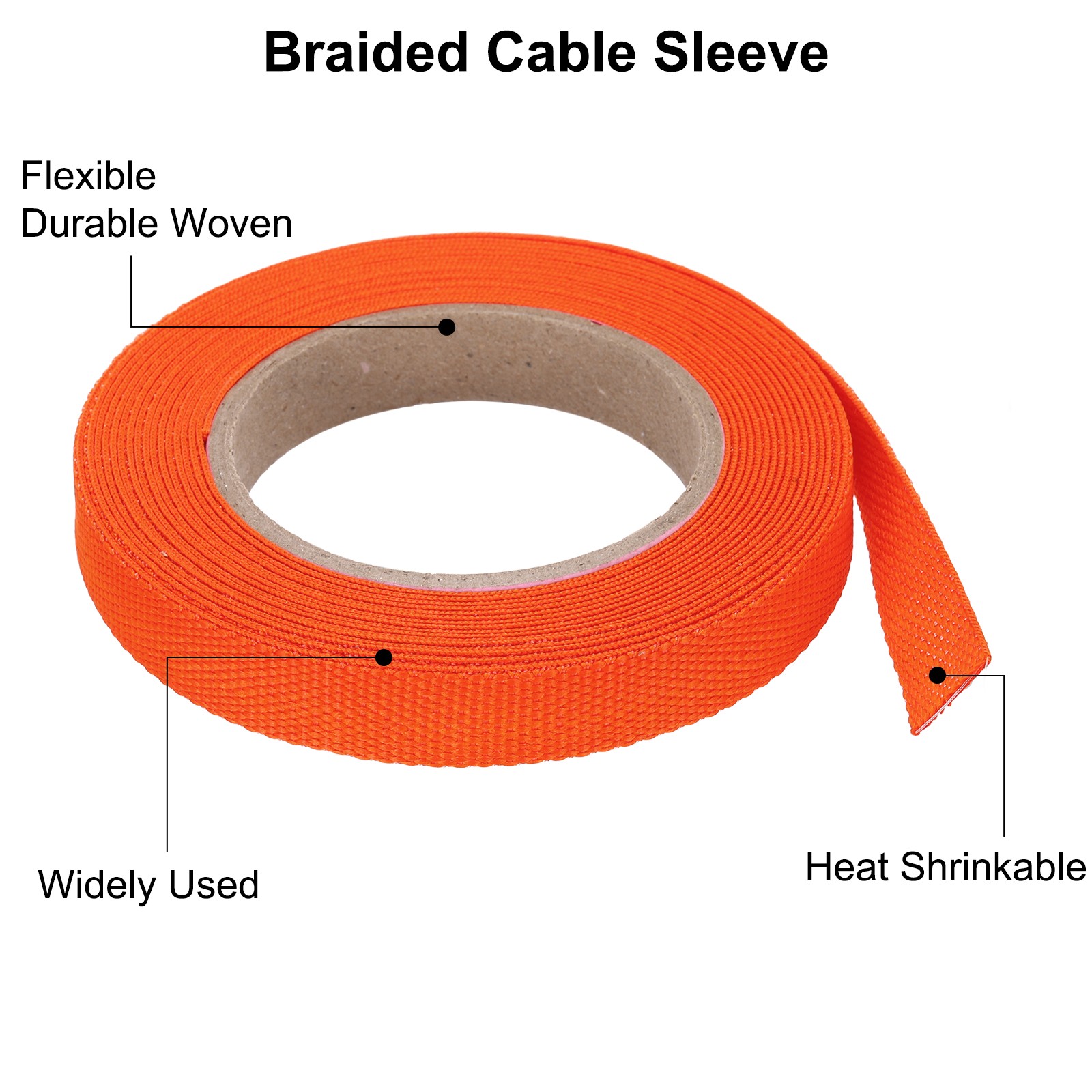 Braided Cable Sleeves Heat Shrinkable Fabric Sleeving 5/16″ 16ft Orange