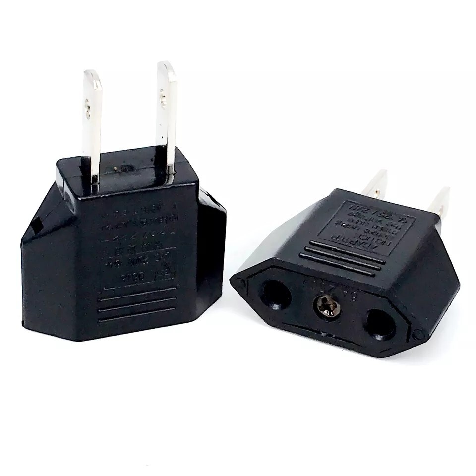 New Euro EU to US USA Power Plug Converter Adapter with Two Holes ABS Black 1 PC
