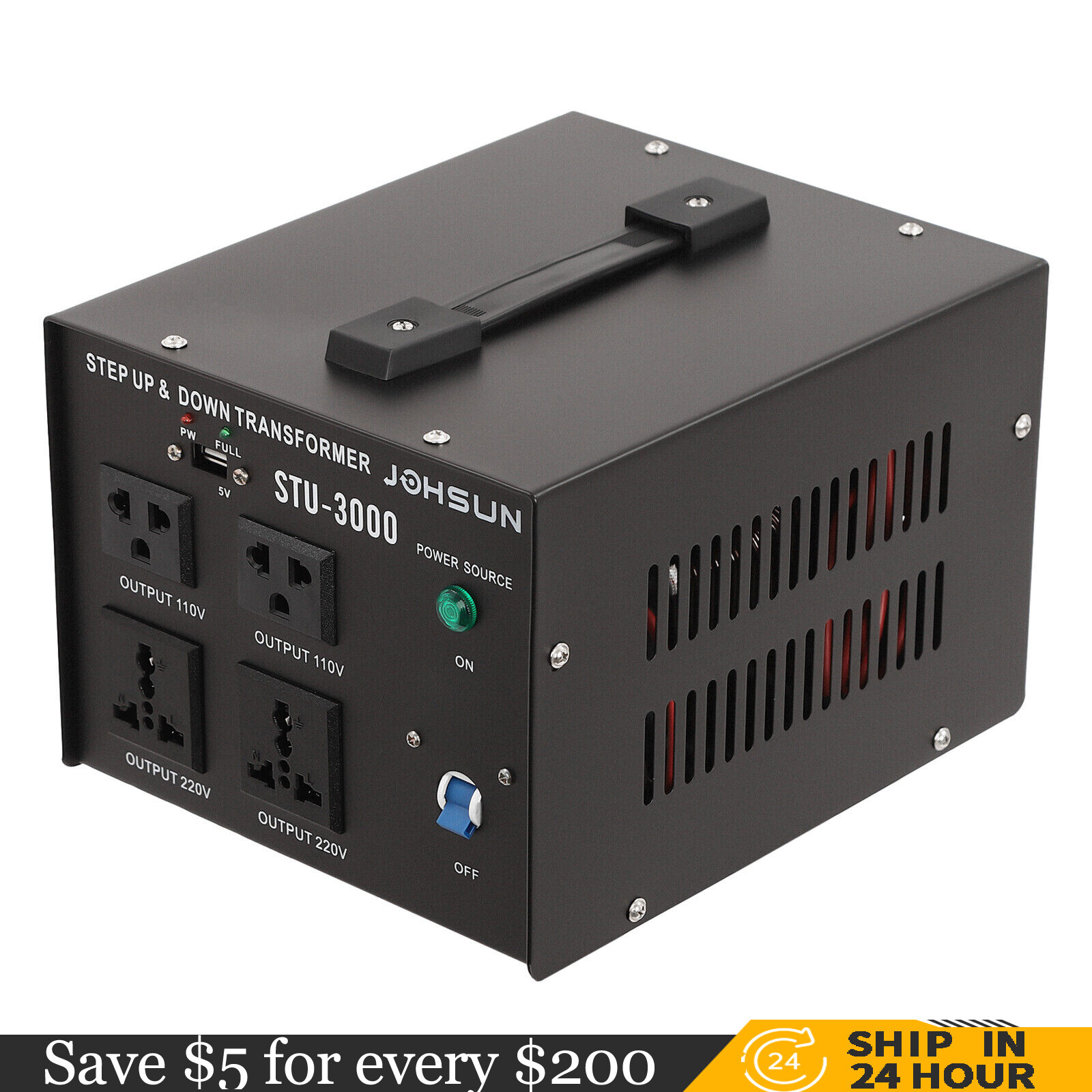 3000 Watt Voltage Converter Power Transformer Step Up/Down 110V- 220V Heavy Duty