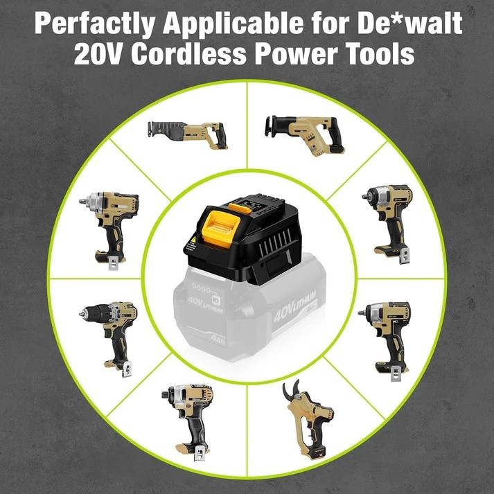 For Ryobi 40V Battery Convert to Work for Dewalt 20V Cordless Power Tool