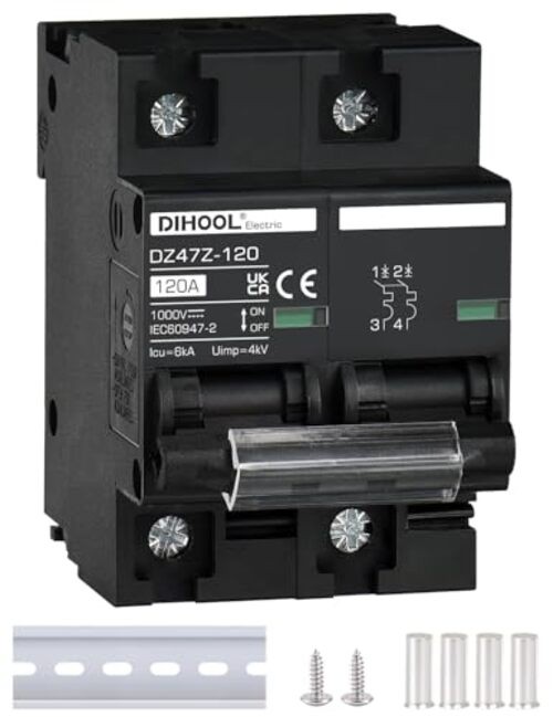 DC Circuit Breaker Solar Disconnect Switch 2P 1000V for PV, 2P DC1000V 120 Amp