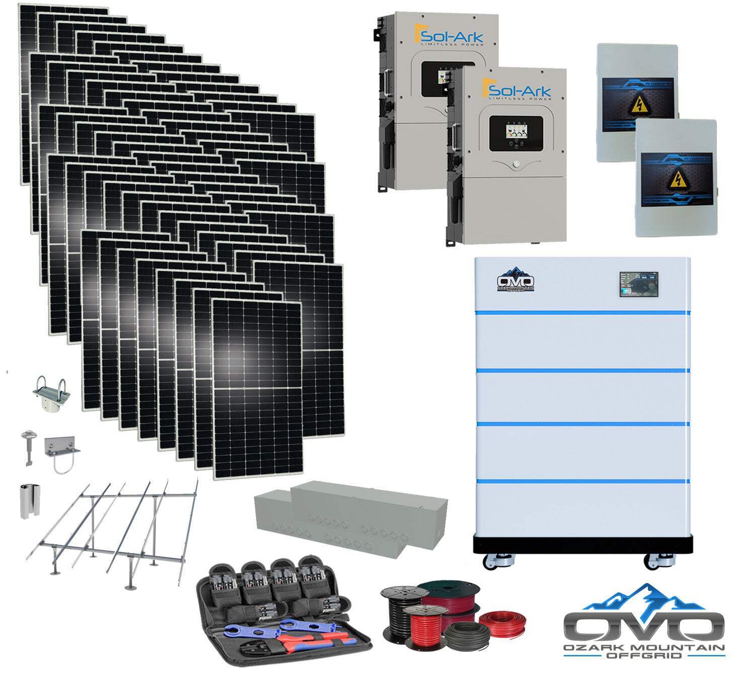 30KW Complete Offgrid Solar Kit – 15K Sol-Ark Inverter + 20.48KW OMO Stack Lithi